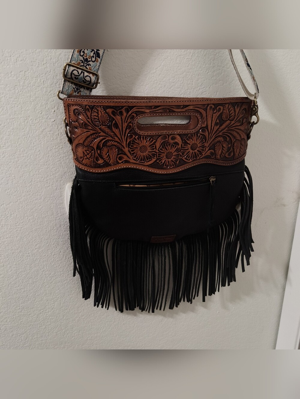 American Darling Hair On Fringe Crossbody Clutch Shoulder Bag - Brown/Black - Picture 2 of 8